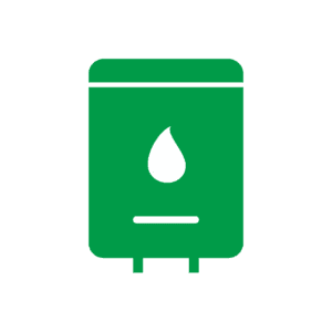Simple illustration of a green water heater with a water droplet symbol