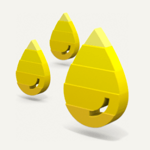 Three stylized yellow droplets in varying sizes on a light background