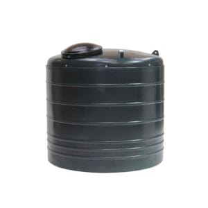 An image of a large, durable green plastic storage tank with a lid on top.