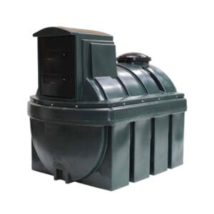 A green storage tank designed for residential outdoor installation.