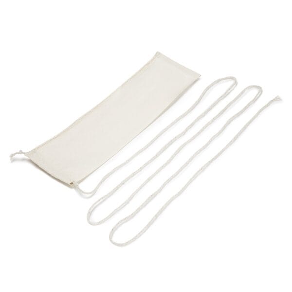 A white fabric mask with two straps for secure fitting.